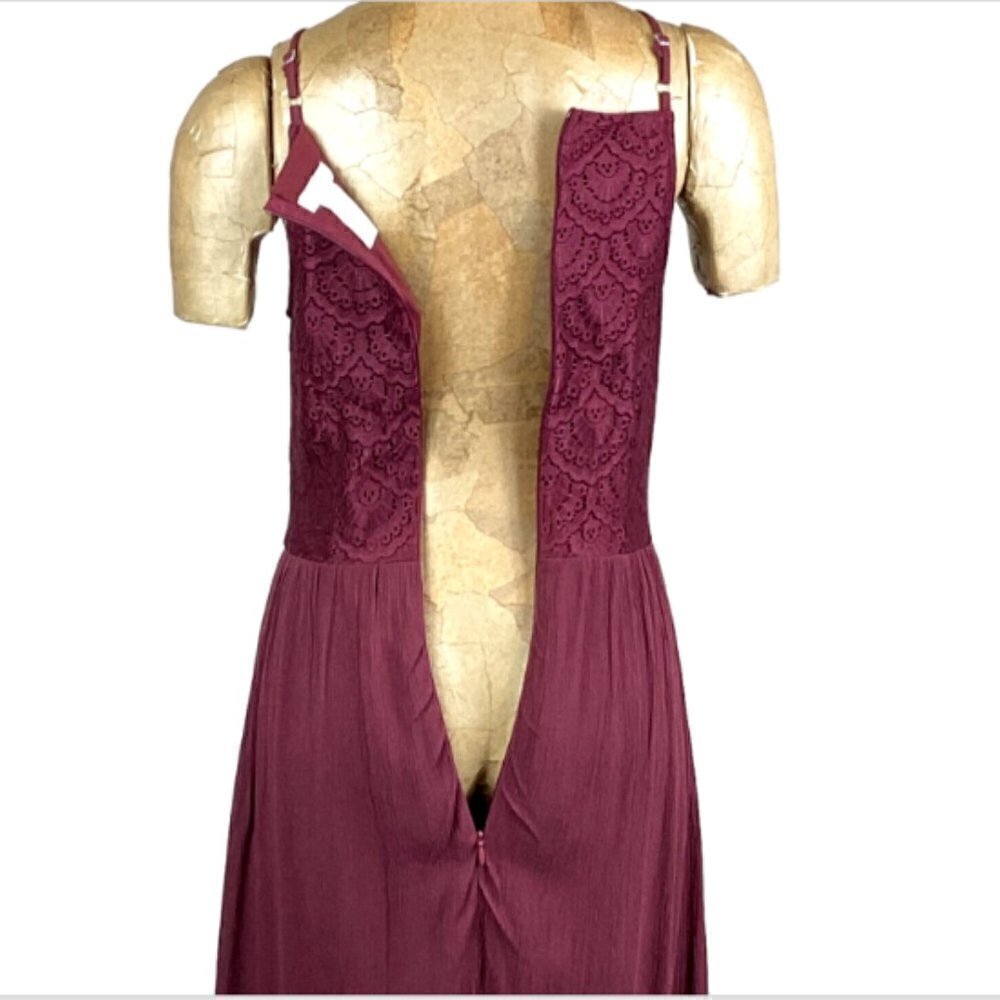 Self Esteem Sleeveless Long Maxi Dress Lace Bodice S Burgundy #248A - Picture 9 of 10